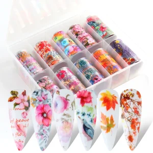 New 1box Holographic Maple Foil for Nails Autumn Fall Leaves Lavender Nail Art Transfer Sticker DIY Charms Manicure Foil Kit