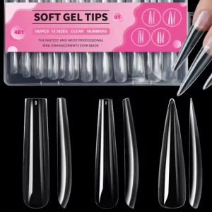 New 4 Shapes Four in One 192pcs XXXL Soft Gel Nail Tips False Nail Transparent extra Long Full Cover Tips