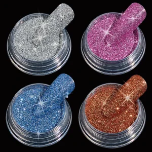 New 4pcs set Diamond Acrylic Nail Powder Sparkling Crystal Glitter Holographic Nail Dust Laser Silver Bright Shining Flakes