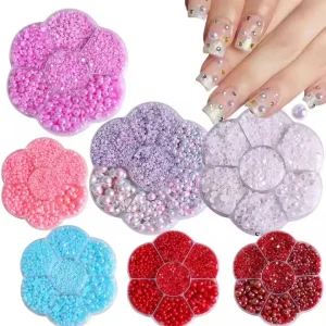 New 7 Grid Pearl Nail Decoration DIY Mixed Size 5600 Pcs box Half Round Pearl Nail Art 3D Nail Charm Decoration