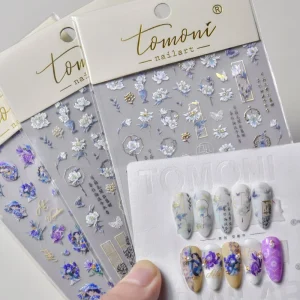 New Arrival 5D EmbossFlowers Self Adhesive Retro Chinese Style Nail Sticker Decals Tomoni Nail Art Sticker Made Plastic