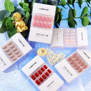 New Arrival Colorful Short False Nail Art Tips Artificial Fingernails ABS Press on Nails With Sticker