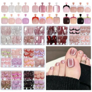 New Arrival False Nails Mixed Pack 96pcs Luxury French Artificial Nails Cat Eye Short Square Toe Press on Nails