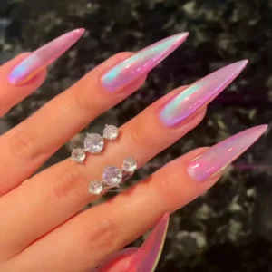 New Arrival False Nails Red Smudge Color Almond Full Cover Nice Press on Nails 24pcs With Glue