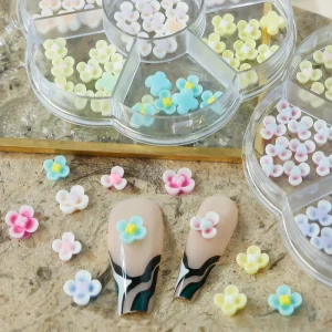 New Arrival Five Petal Flower Nail Accessories Resin Nail Art Decoration in Wheel Box