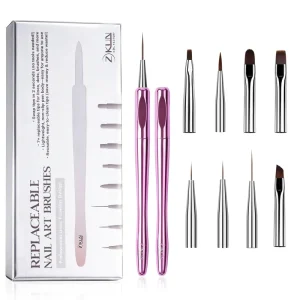 New Arrival Multi functional 8 in 1 Nail Brush Set Portable Replaceable Heads Synthetic Bristle Professional Nail Art Brush