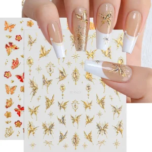 New Arrival Nail Art Decorations 5D Embossed Self Adhesive Luxury Butterfly Nail Stickers