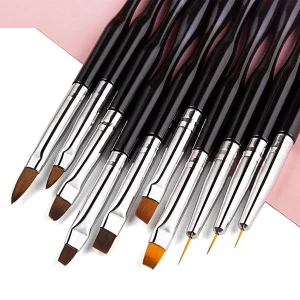 New Arrivals 10pcs set Professional Multifunctional Synthetic Fiber Hair Black Plastic Handle Nail Art Brush Kits Fine Liner