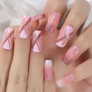 New Arrivals Fake Nails Gift for Her Pre designed Glitter Squoval Medium False Nails