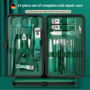 New Beauty Nail Clipper Set for Finger Manicure 24 Piece Stainless Steel with Leather Case Durable Design