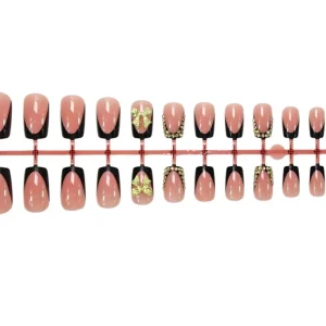 New Black False Nails Nail Art Manicure 24pcs False Nails Long lasting Beauty False Nails Press on Nails French Nail Polish Kit