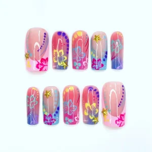 New Colorful Flower Multi shape Handmade Press on Nails Custom Design Nail Art for Birthday Holiday Vacation Nail Gift for Her