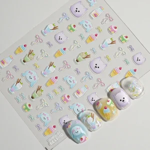New Design 3D Bear and Bunny Nail Stickers Cute Kawaii Animal Nail Art Decals for DIY Manicure for Women & Kids