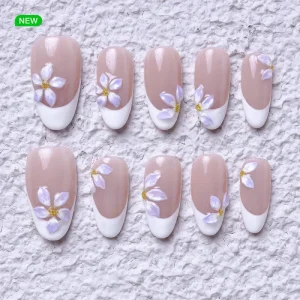 New Design 3D Carved Handmade French Full Cover Acrylic Press Nails High Quality False Nails Artificial Fingernails