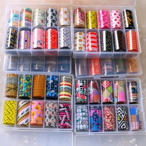 New Design 3D French Nail Art Stickers Iridescence Holographic Flower Laser Leopard Nail Foil Transfer Plastic Roll Set DIY