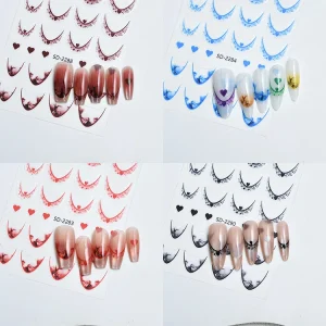 New Design French Gradient Nail Art Stickers 3D DIY Adhesives Press on Nail Decal Heart Curved Line Manicure Decoration