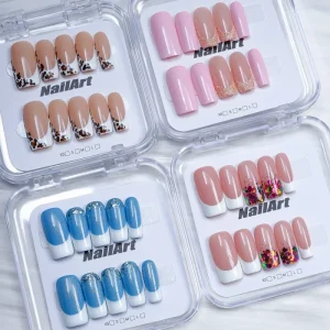 New Design Long Square French Acrylic False Press on Nails Artificial Fingernails Long Nail for Women