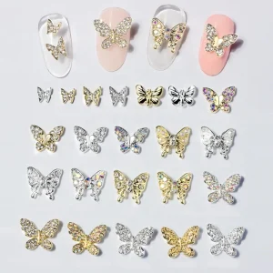 New Design Mini Alloy Crystal Stone 3D Butterfly Accessories for Nail Art Decorations Nail Charms