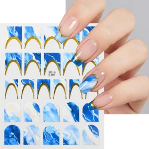 New Design Nail Supplies 3D Nail Decoration Gold Stamping French Style Pink Marble Line Nail Art Stickers