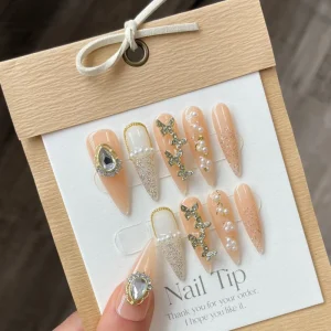 New Design Premium Coffin Fake Full Cover Artificial Manicure Wearable Nail Tips 3D Handmade Press on Nails