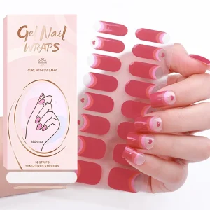 New Fashion Heart Design Gel Nail Stickers Custom Package Nail Polish Wraps Popular Color Semi Cured Gel Nail Strips