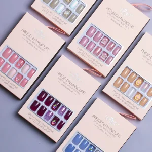New Fashion Mixed False Nails Environment Protection Private Label 30pcs Box Packaging Press on Coloured Pre Glue False Nails