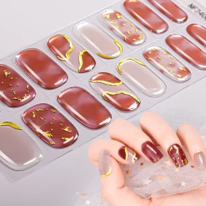 New Fashion UV Cured Gel Nail Polish Stickers Custom Semi Cured Gold Foil Gel Nail Wraps Wholesaler