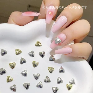 New Gold Silver Shiny Heart Nail Decoration 3D Cute Love Shape with Bow Ribbon Nail Art Decoration