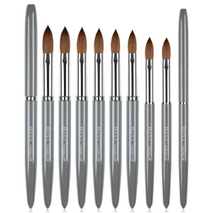 New Good Quality Professional Import Nail Art Brushes Grey Metal Handle Pure Kolinsky Acrylic Nail Brush