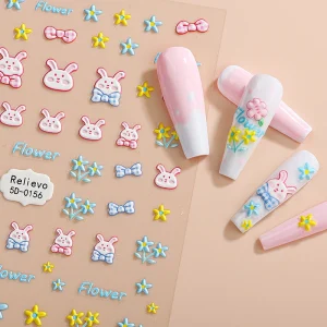 New Japanese Style Flower Nail Decals 3D Art Waterproof Self Adhesive Nail Stickers Manicures Decorations DIY