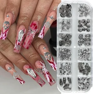 New Nail Art Charms Set 3D Metal Halloween Flat Back Silvery DIY Manicure Accessories Alloy Skeleton Charm Eyes Shape