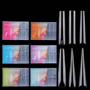 New Nail Tips 120 Pcs Box Clear 5XL Long Coffin Pointed Square Tips Clear Artificial Nail Tips