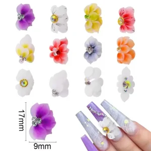 New Sculpture Acrylic Flower Nail Art Decoration Acrylic Carved Flower Side Flowers Nail Charms Nail Jewelry Rhinestones