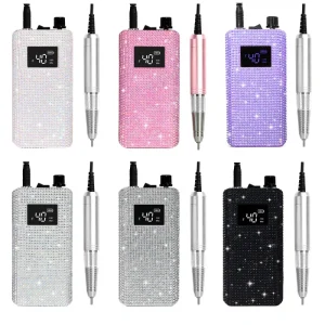 New Sparkling With Diamonds 40000 RPM 65W Portable Hollow Cup Electric Nail Drill Full Screen Wireless Charger Nail Drill