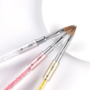 New Style 3 Colors #8 Acrylic Nail Brush Pen Kolinsky Nail Brushes Rhinestone Handle Nail Brush