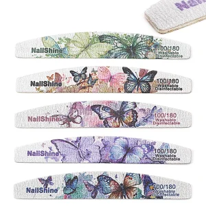 New Style Butterfly Design Thin Manicure Curved Double Sided Reusable Nail Art File Emery Board Buffer 100 180 Grit Sandpaper