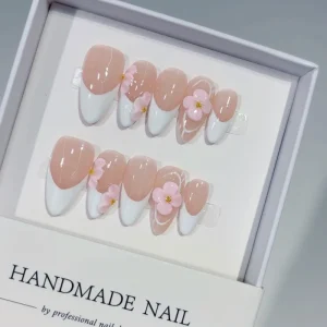 New Style French Three Dimensional Carved Almond False Nails Pre Designed Purely Handmade Wearable Nail Tips Press On