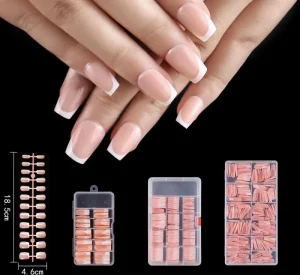 New Style Pink and White Square Almond Press on Nails for Finger and Toe