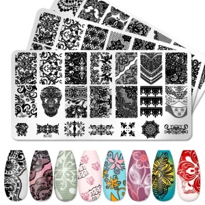 New Trend Manicure Tool DIY French Nail Stamping Plate Stencil Plant Flower Leaves Steel Nail Art Stamping Plate