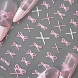 New Trends Pink Bow Tie French Nail Art 3D Nail Art Sticker Accessories Perfect for Manicure DIY