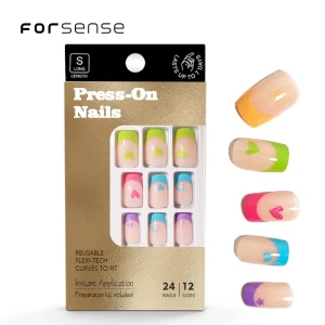New Trendy Design for Nail Press on Medium Length Square Nude Fake Nails Color French Tip Pretty Women Glue on Nail Manufacturer
