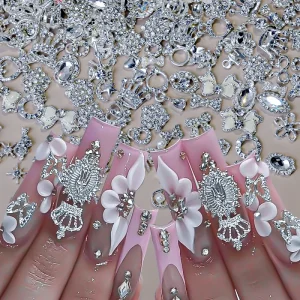 New Trendy Nail Decoration Design Mixed 50pcs Pack Rhinestone Diamond Metal Alloy Nail Art Charms Random Style