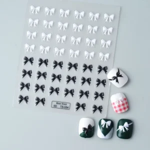 New White Black 5D Embossed Bowknot Nail Stickers Decals Self-Adhesive Charms for Nail Art Decorations