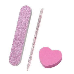 New YD Nail Art Tool Kit Set Pink Nail File Decontamination Crystal Stick Heart Shaped Sponge Jelly Glue