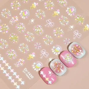 New Year Colorful Fireworks Nail Stickers Festive Celebration Nail Art Decals for Party Manicure