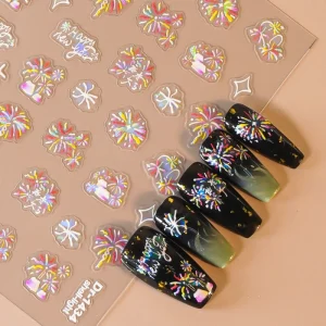 New Year Colorful Fireworks Nail Stickers Festive Celebration Nail Art Decals for Party Manicure Nail DIY