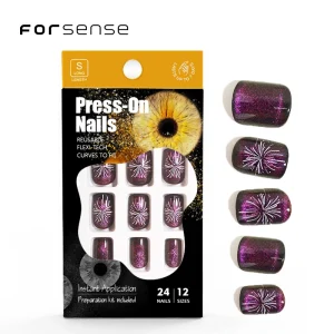 New Year Firework Short square Press on Nail Handmade Magnet Reusable False Nail Cat’s Eye Fake Nail Inspired Designer