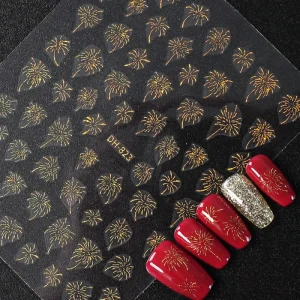 New Year Nail Art Stickers Fireworks Nail Decals Laser Gold Fireworks Nail Supplies for Women Manicure Decoration