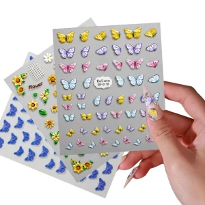 New Year Nail Stickers 5D Embossed Nail Charms Stickers Nail Navidad Design Custom Sticker Factory for Girl Birthday Gift