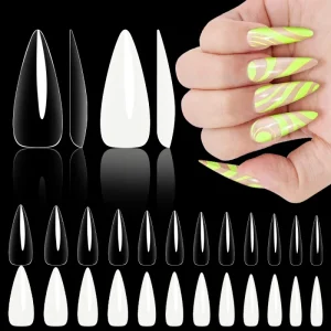 Newest 600pcs Bag XL Ultra thin Traceless Full Cover Acrylic Stiletto Melon Seeds Press on Nails for Salon Manicure Extension